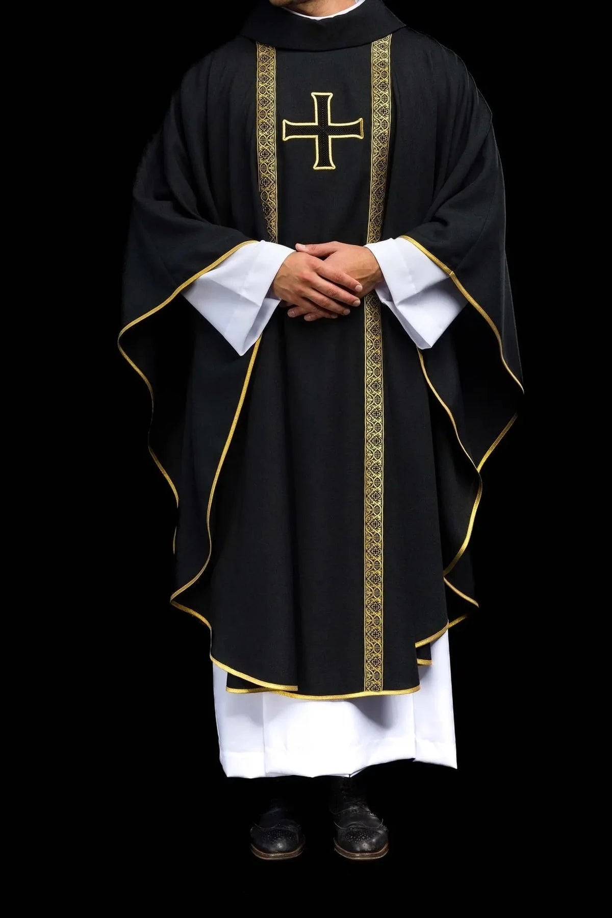 Black Chasuble with Cross and Jacquard Bands - detail 8