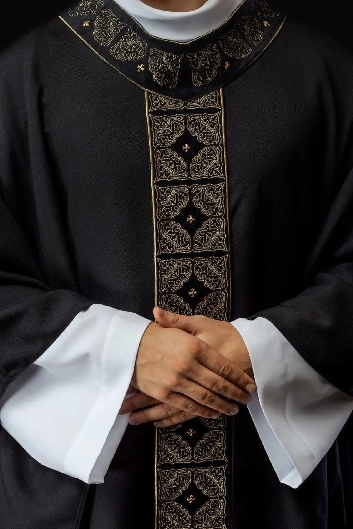 Black Chasuble with Embroidered Band and Cross - full view