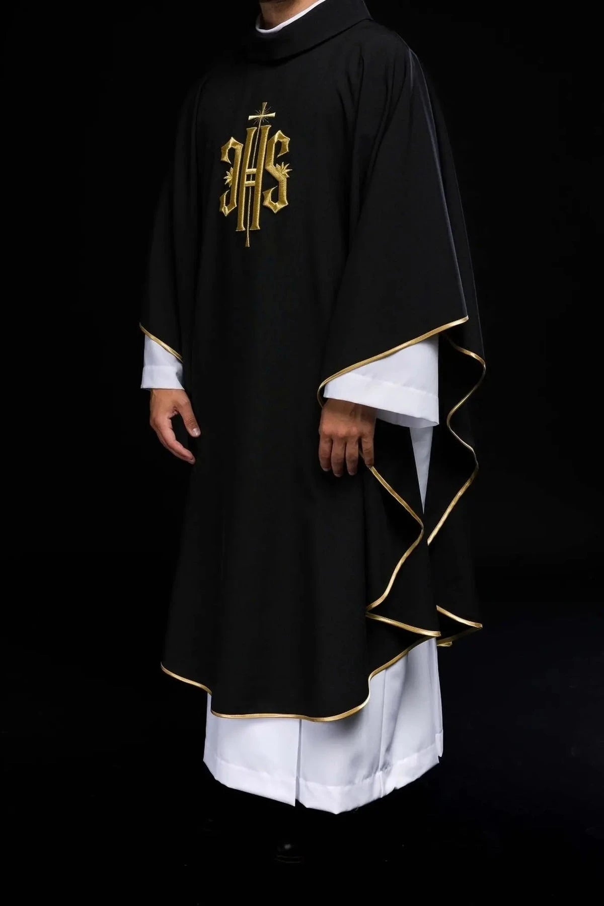 Black Chasuble with Embroidered IHS - detail 2