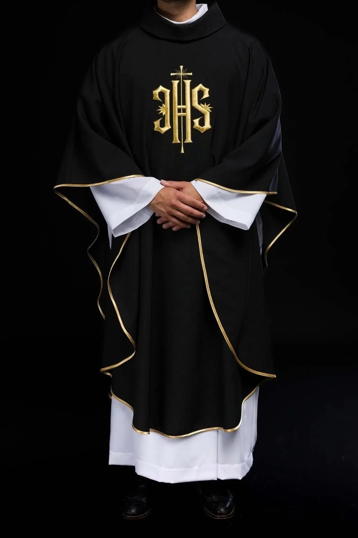 Black Chasuble with Embroidered IHS - detail 8