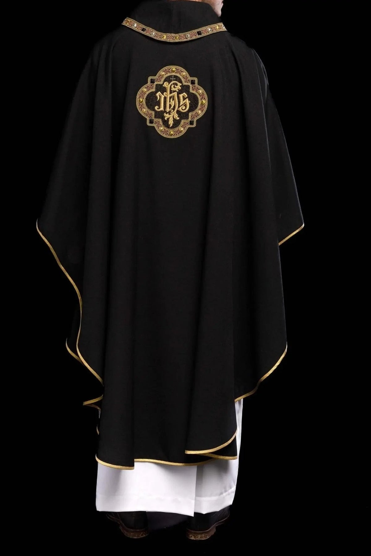 Black Chasuble with Embroidered IHS Medallion - detail 6