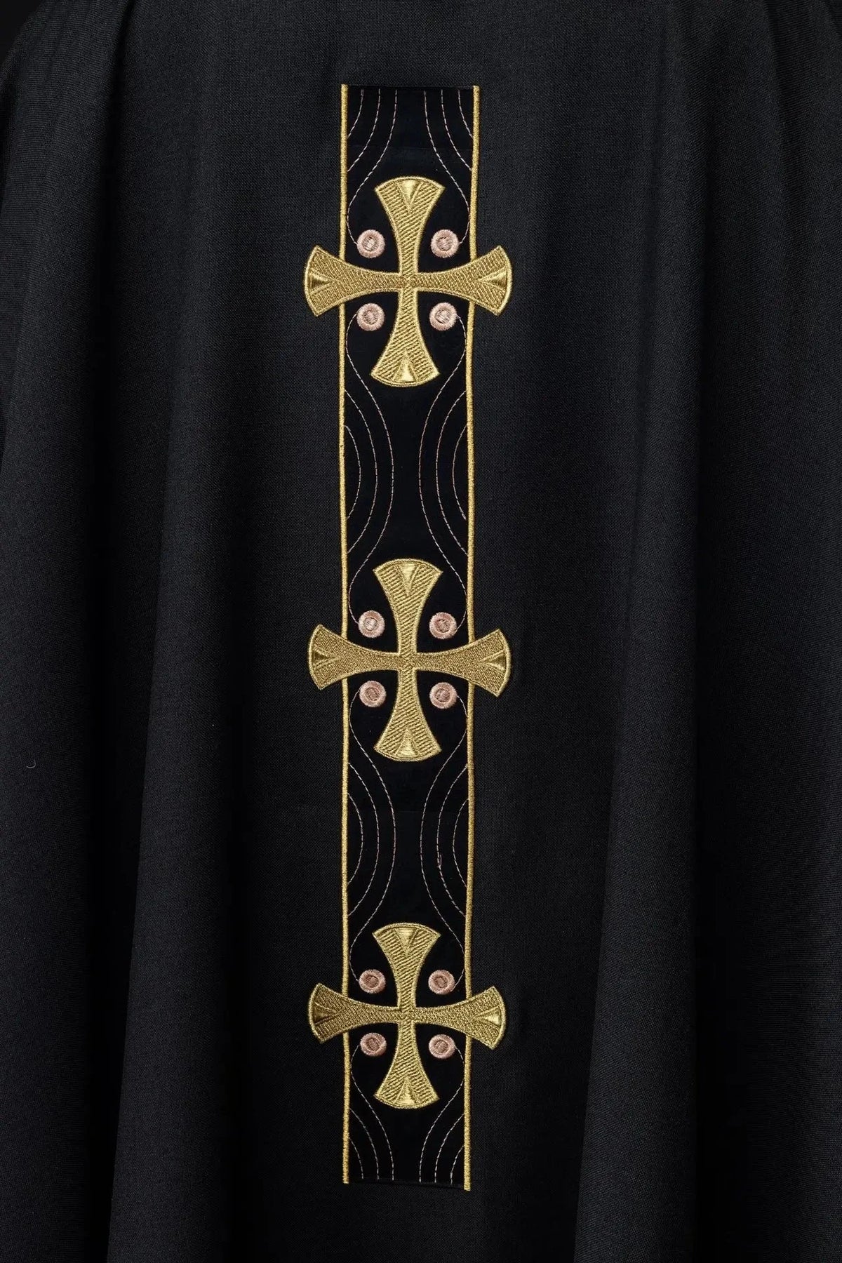 Black Chasuble with Gold Cross Band - full view