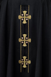 Black Chasuble with Gold Cross Band - full view