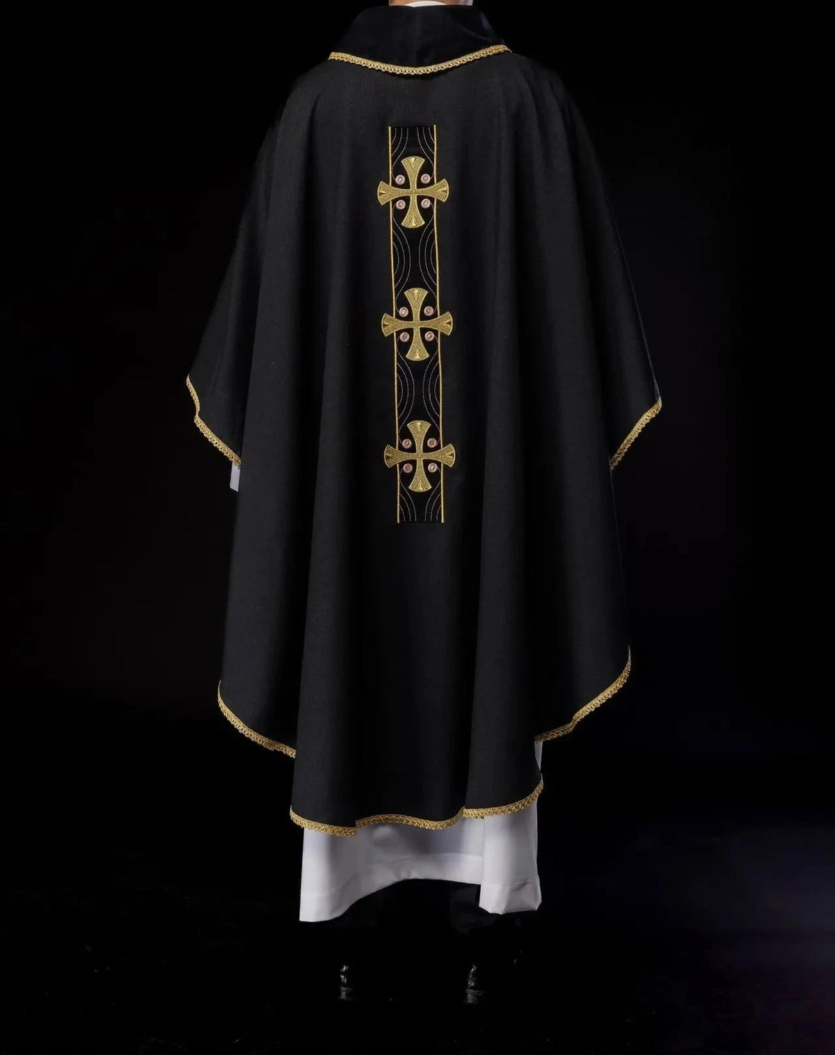 Black Chasuble with Gold Cross Band - detail 4