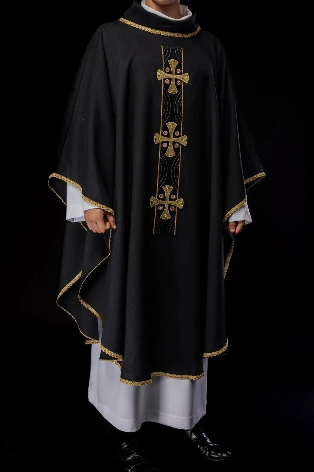 Black Chasuble with Gold Cross Band - detail 6