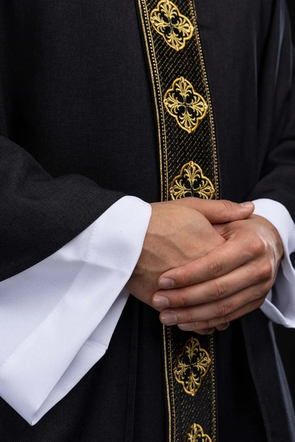 Black Chasuble with Gold Embroidered Cross Band - full view