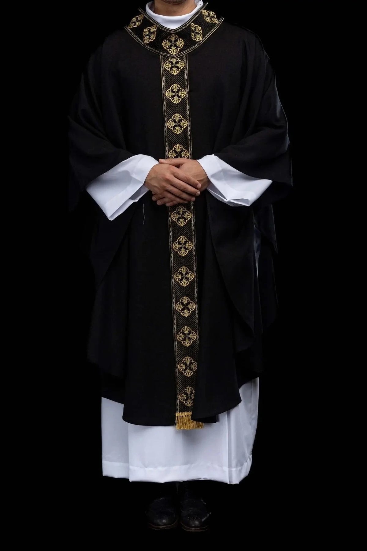 Black Chasuble with Gold Embroidered Cross Band - detail 7