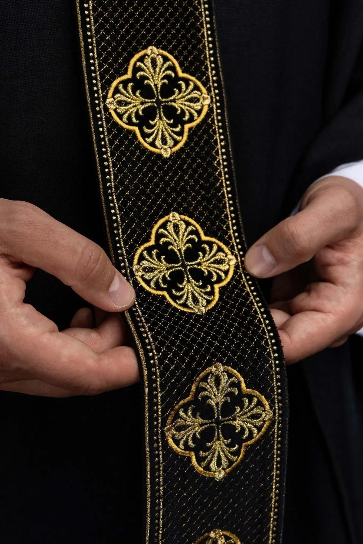 Black Chasuble with Gold Embroidered Cross Band - detail 8