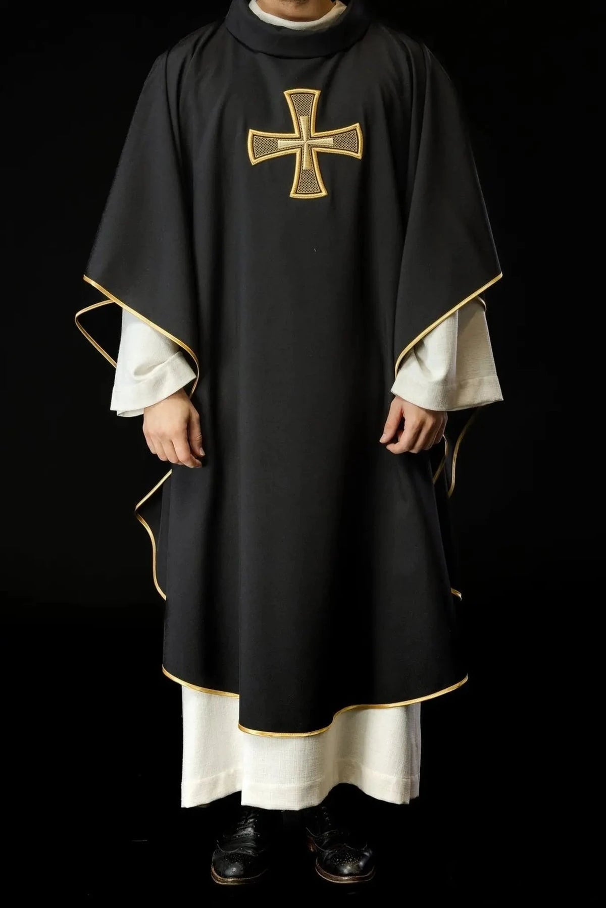 Black Chasuble with IHS and Cross Embroidery - detail 2