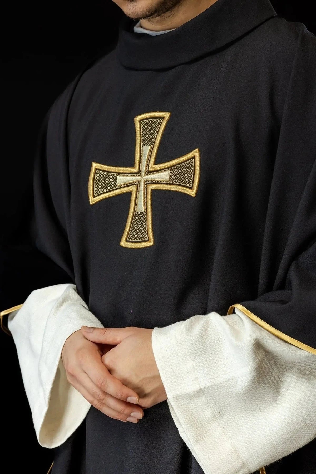 Black Chasuble with IHS and Cross Embroidery - detail 3