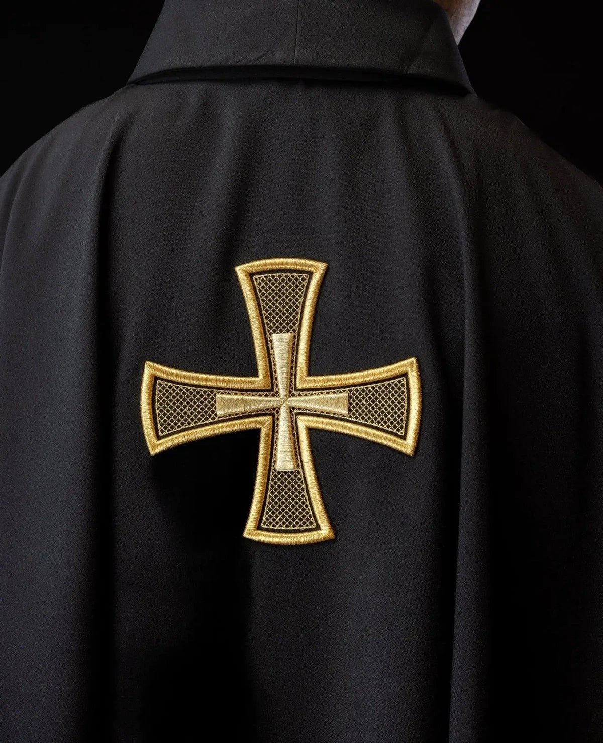 Black Chasuble with IHS and Cross Embroidery - detail 5
