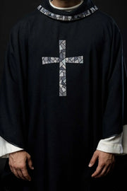 Black Chasuble with Mosaic Cross Embroidery - full view