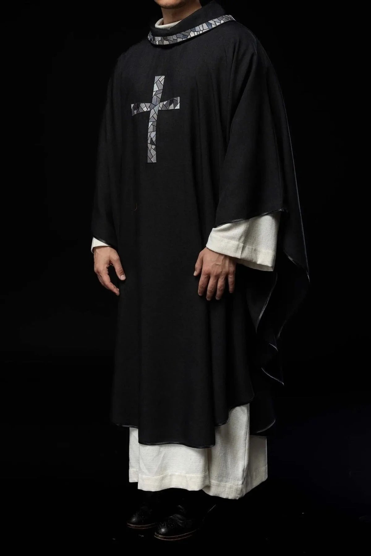 Black Chasuble with Mosaic Cross Embroidery - detail 2