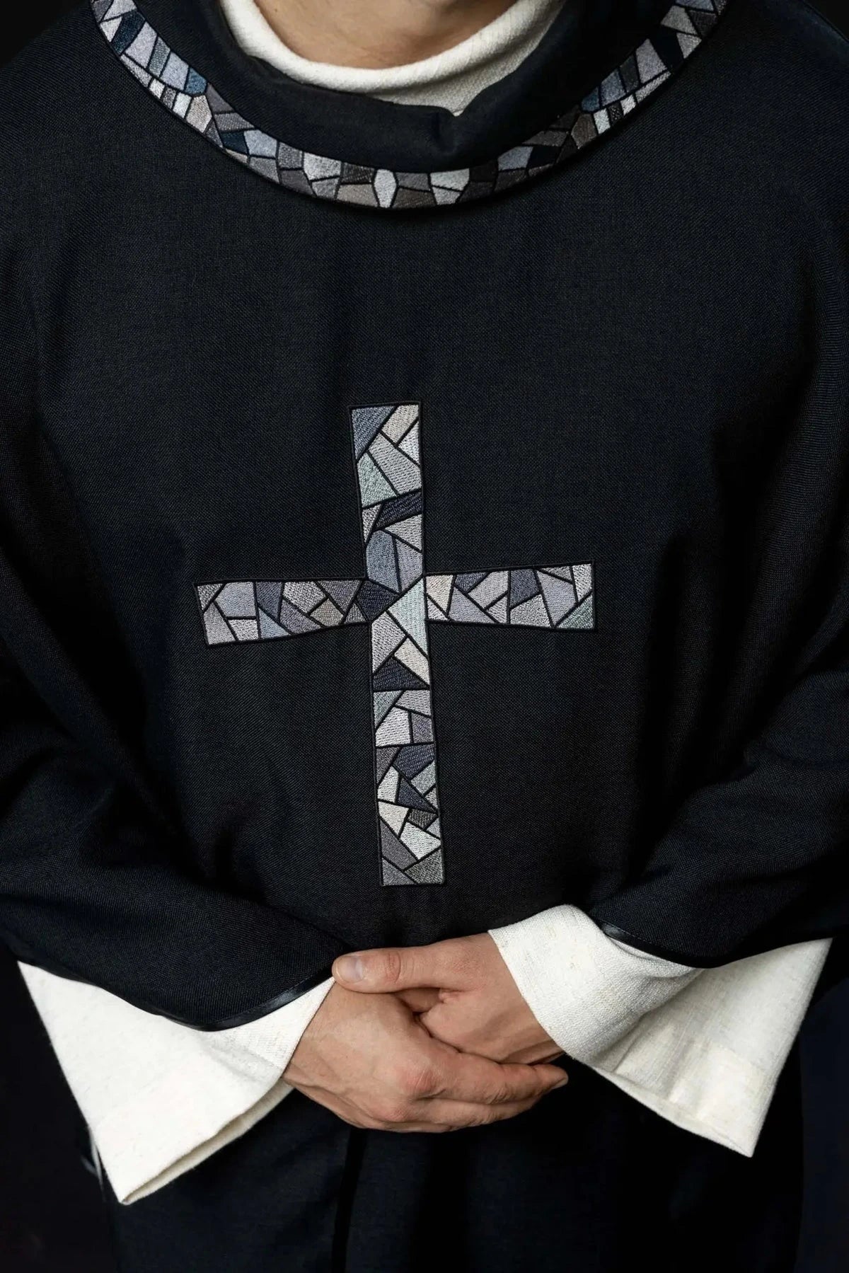 Black Chasuble with Mosaic Cross Embroidery - detail 3
