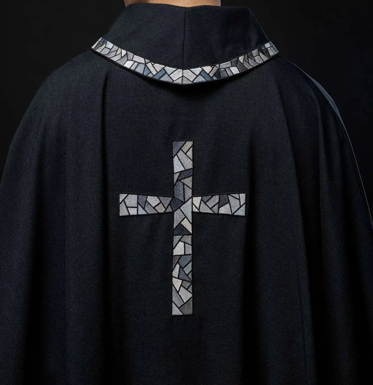 Black Chasuble with Mosaic Cross Embroidery - detail 6
