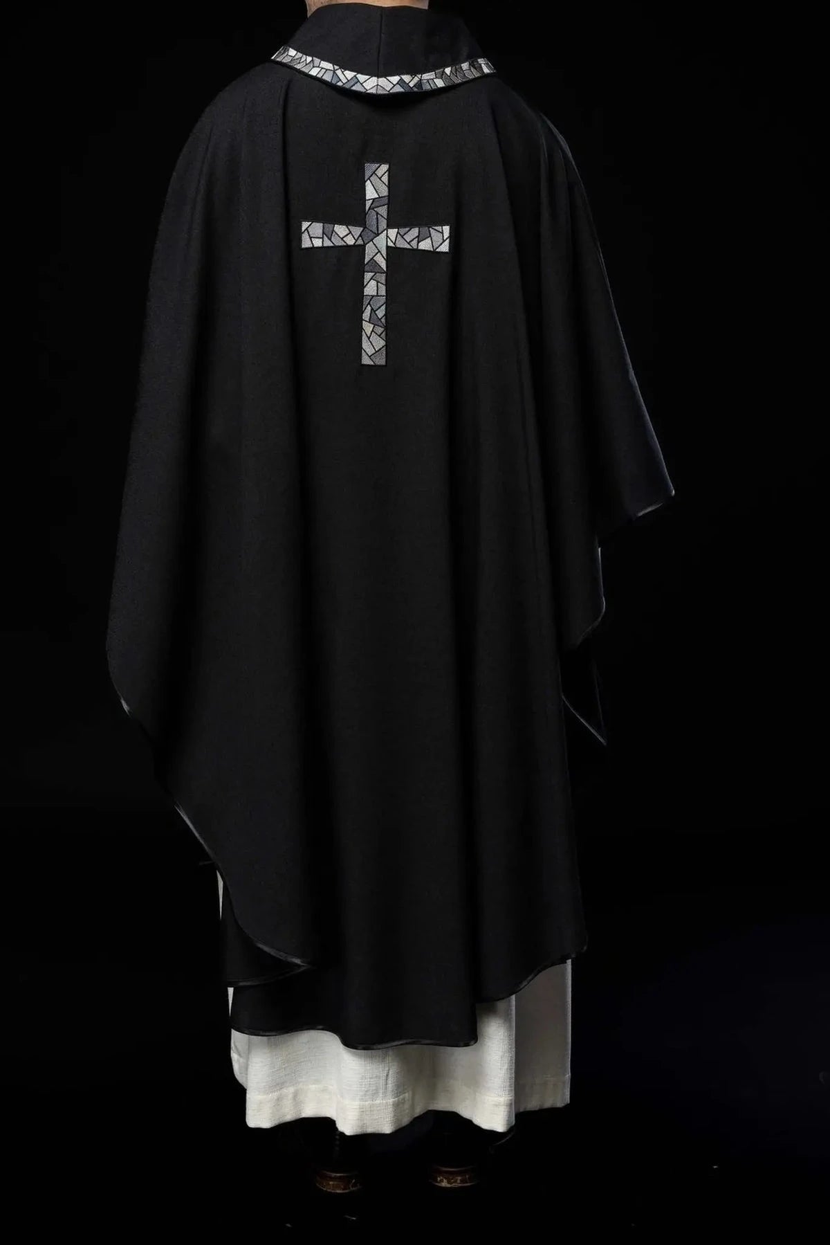 Black Chasuble with Mosaic Cross Embroidery - detail 7