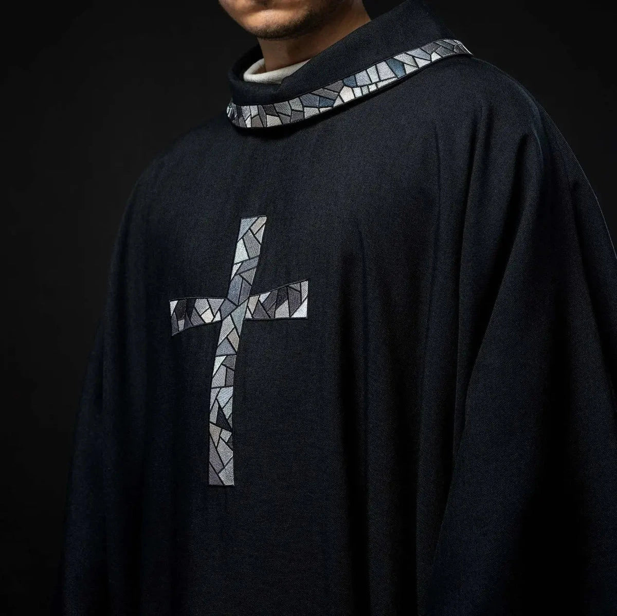 Black Chasuble with Mosaic Cross Embroidery - detail 8