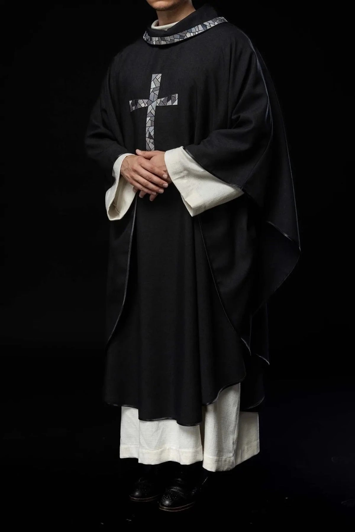 Black Chasuble with Mosaic Cross Embroidery - detail 9