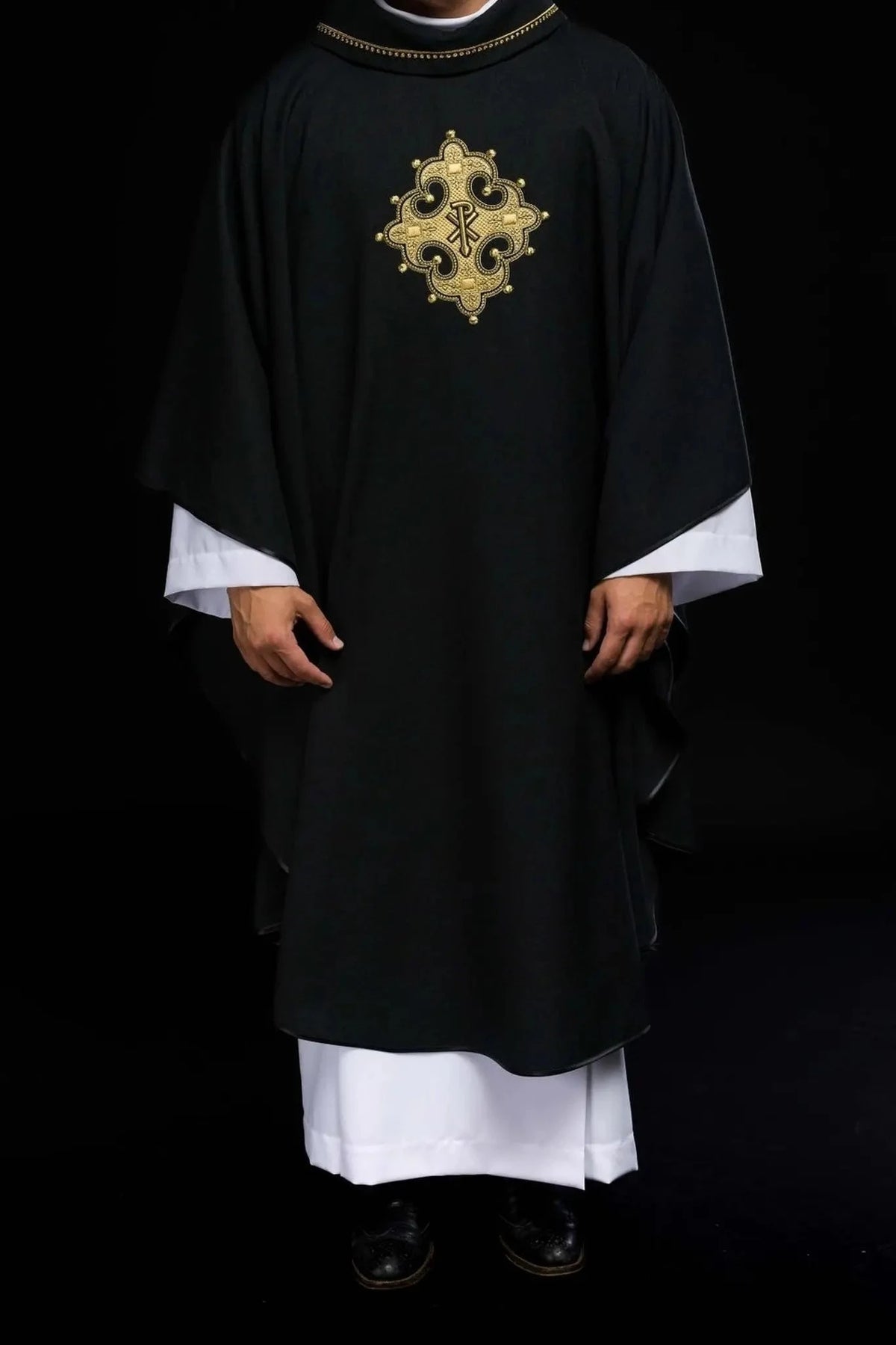 Black Chasuble with Ornamental Gold Cross - detail 2