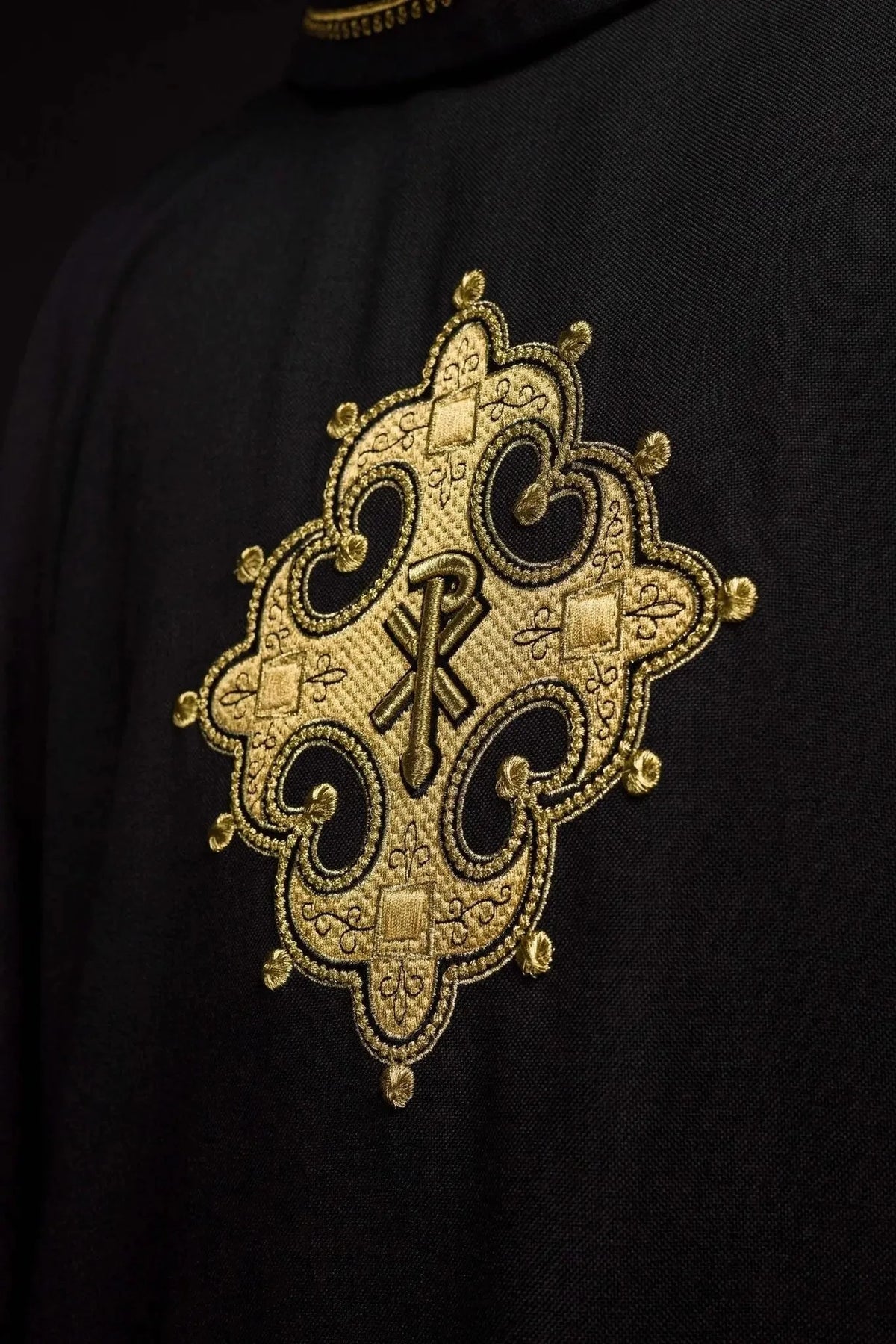 Black Chasuble with Ornamental Gold Cross - detail 4