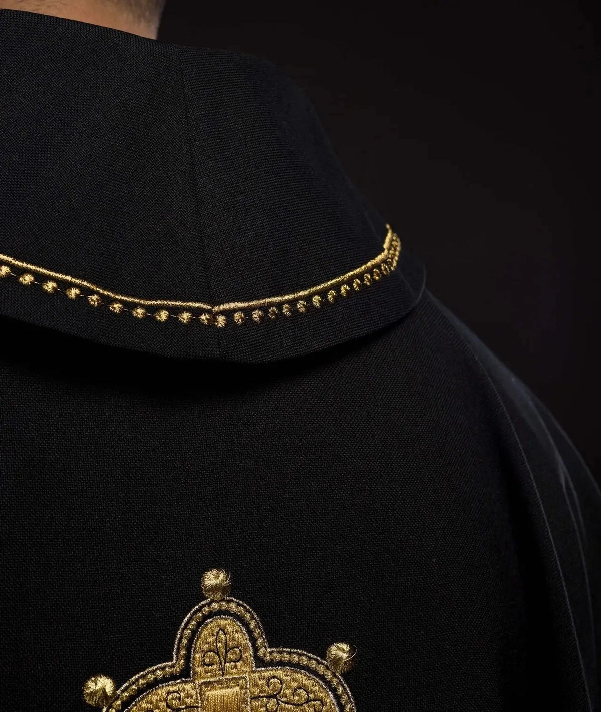 Black Chasuble with Ornamental Gold Cross - detail 6