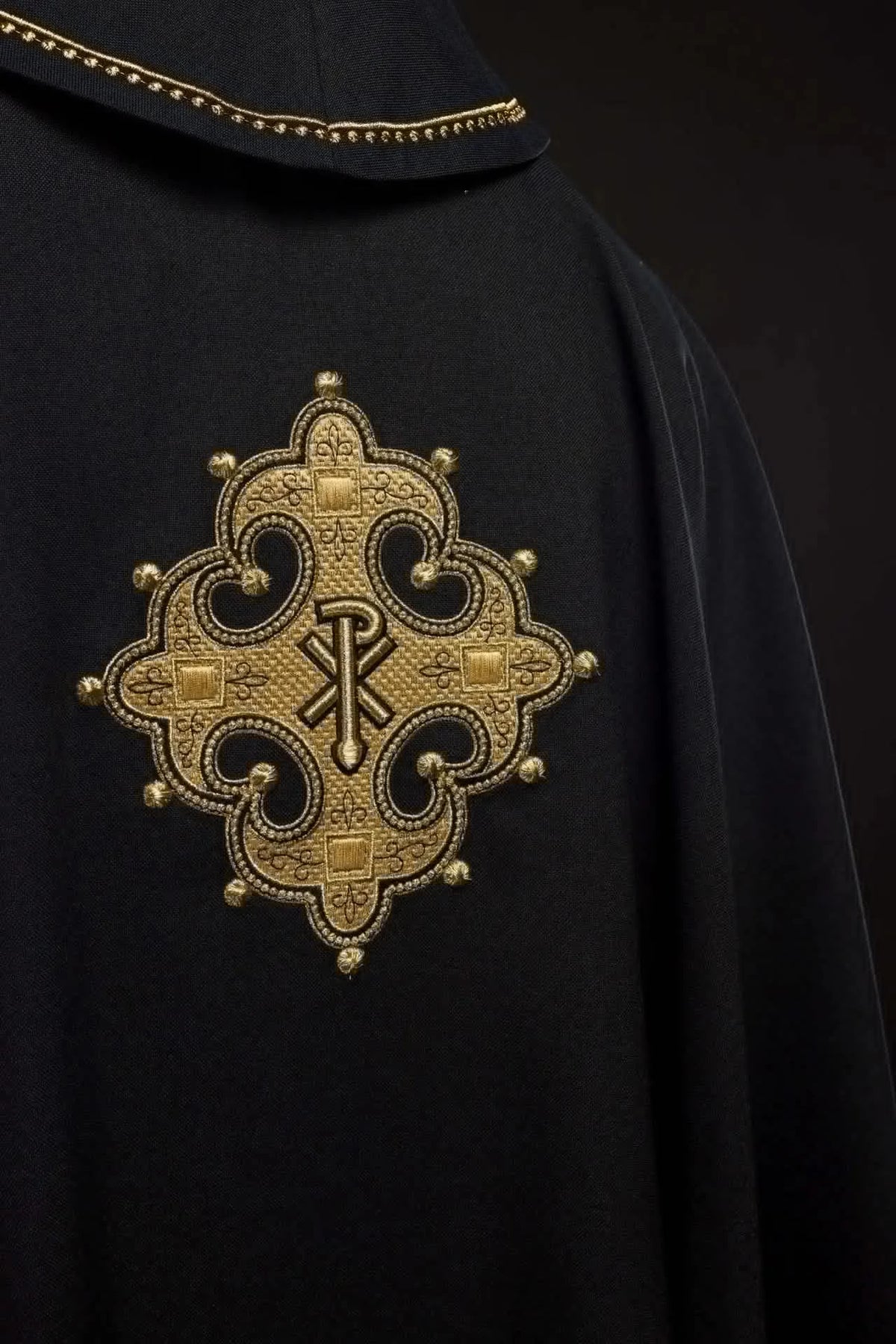 Black Chasuble with Ornamental Gold Cross - detail 7