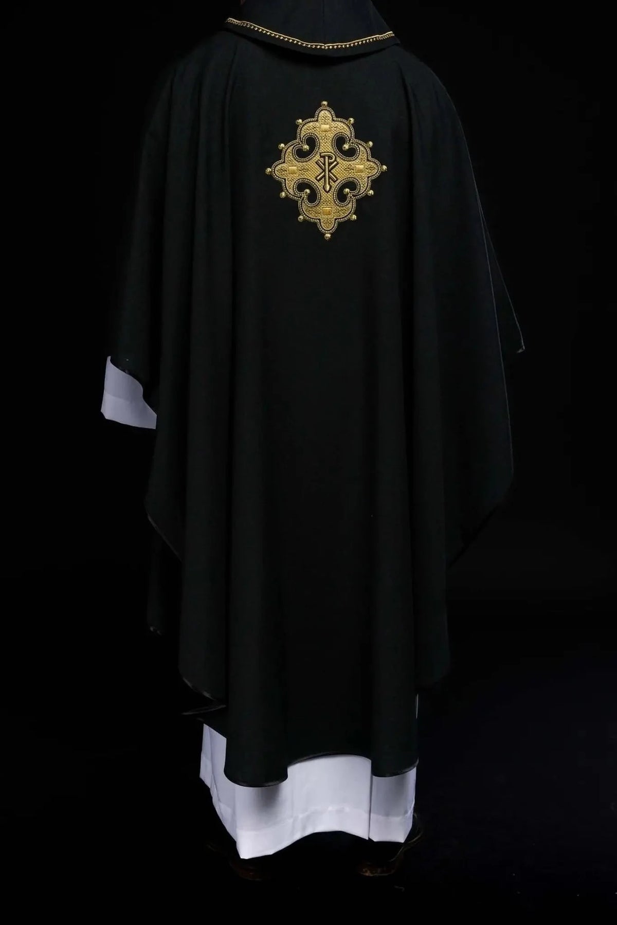Black Chasuble with Ornamental Gold Cross - detail 8