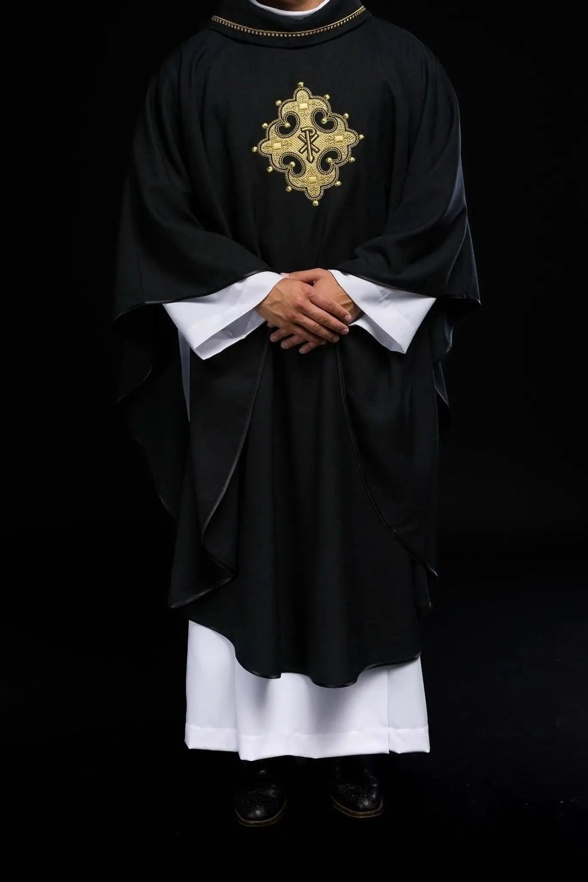 Black Chasuble with Ornamental Gold Cross - detail 9