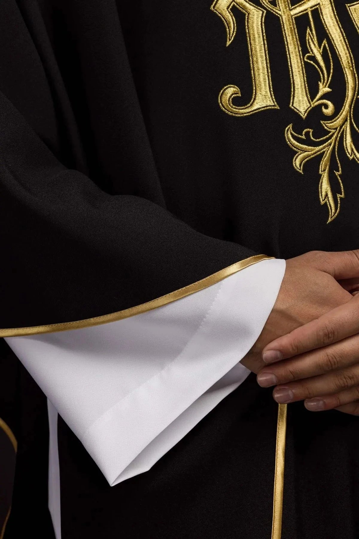Black Chasuble with Ornamental IHS Embroidery - detail 4