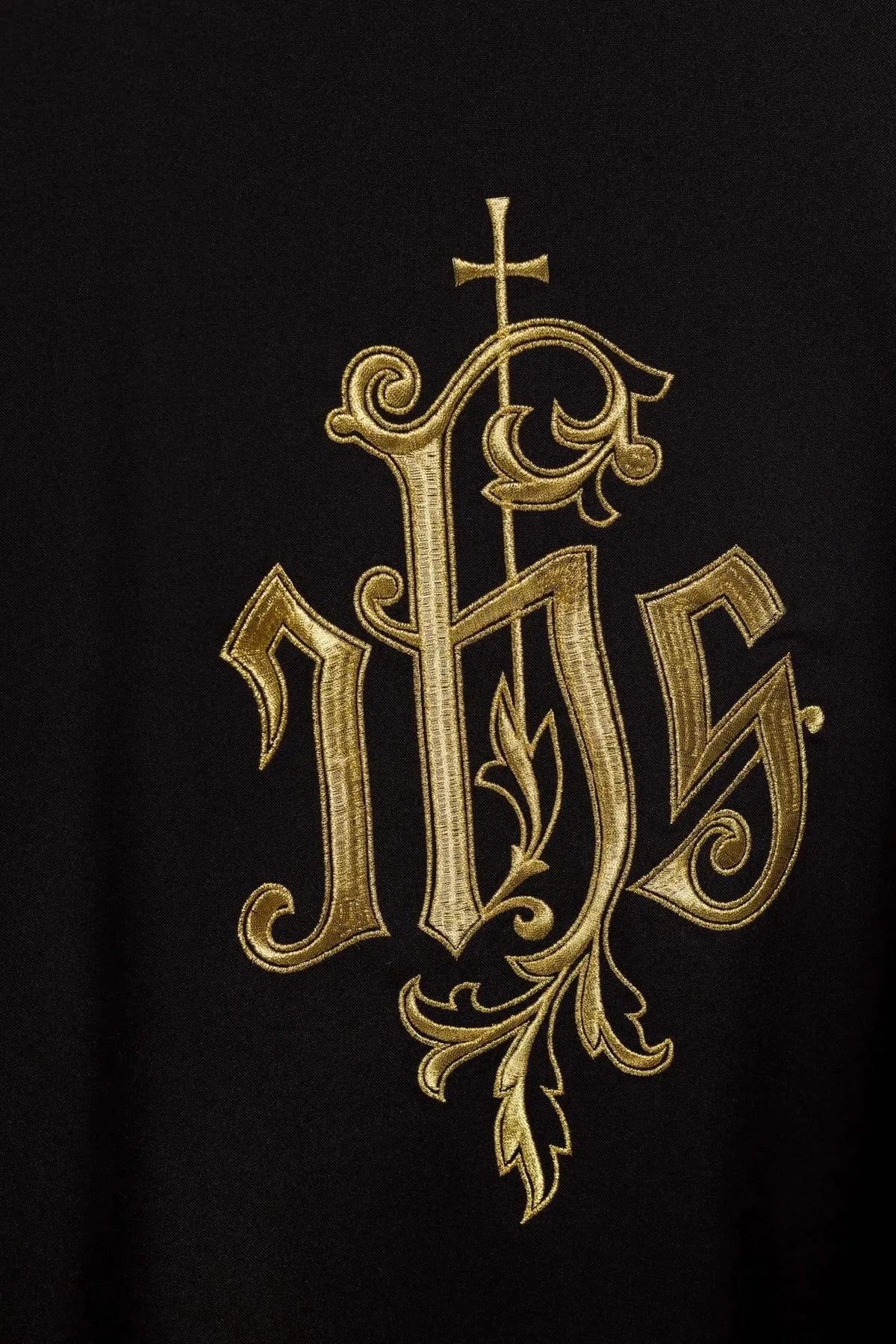 Black Chasuble with Ornamental IHS Embroidery - detail 5