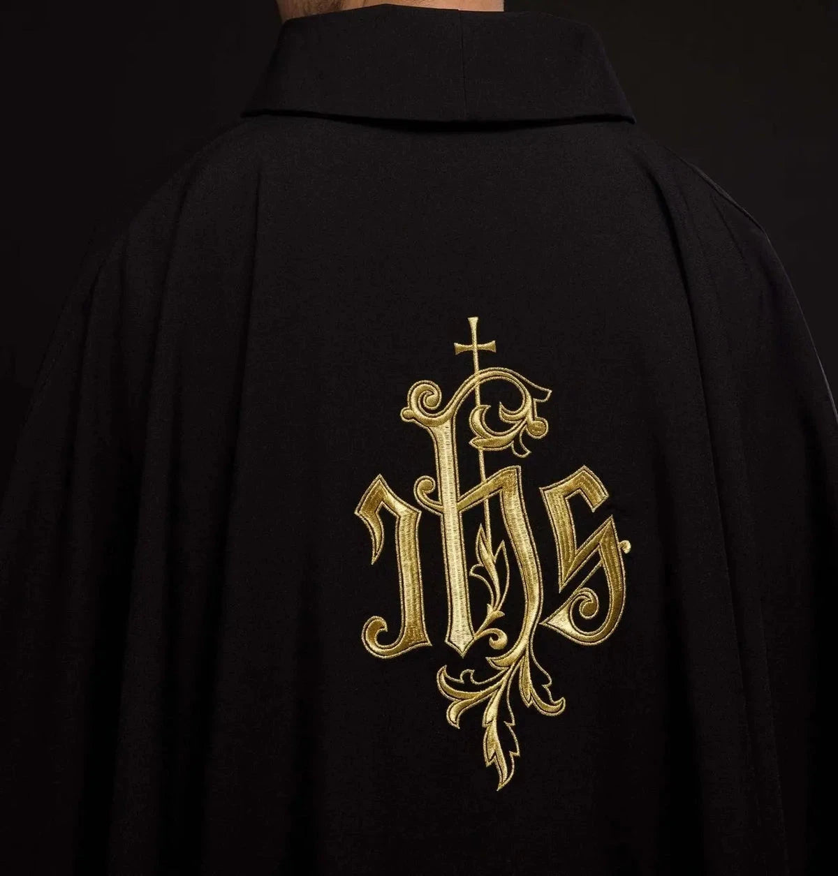 Black Chasuble with Ornamental IHS Embroidery - detail 6