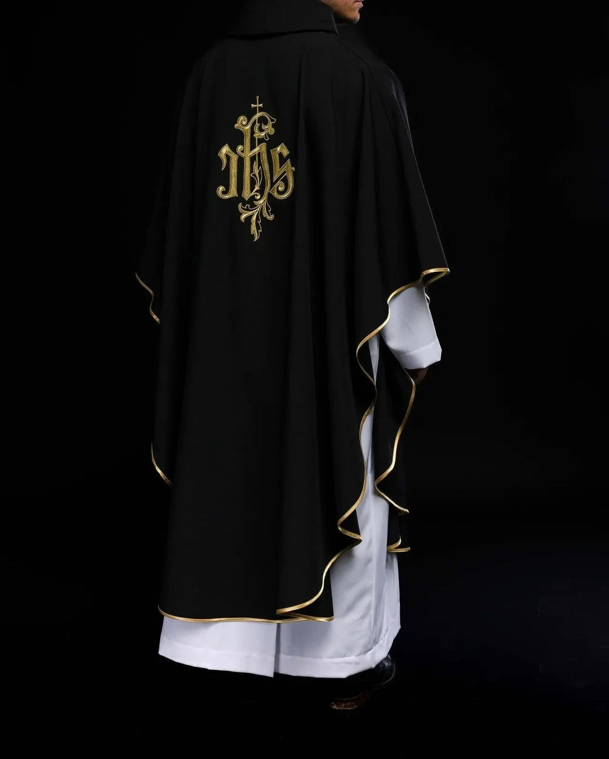 Black Chasuble with Ornamental IHS Embroidery - detail 7