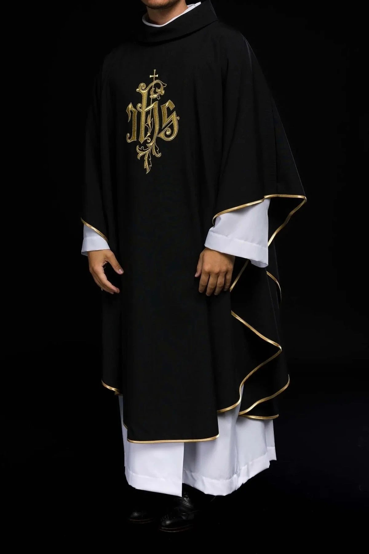 Black Chasuble with Ornamental IHS Embroidery - detail 8
