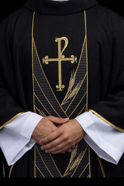 Black Chasuble with PAX and Wheat Embroidery - full view