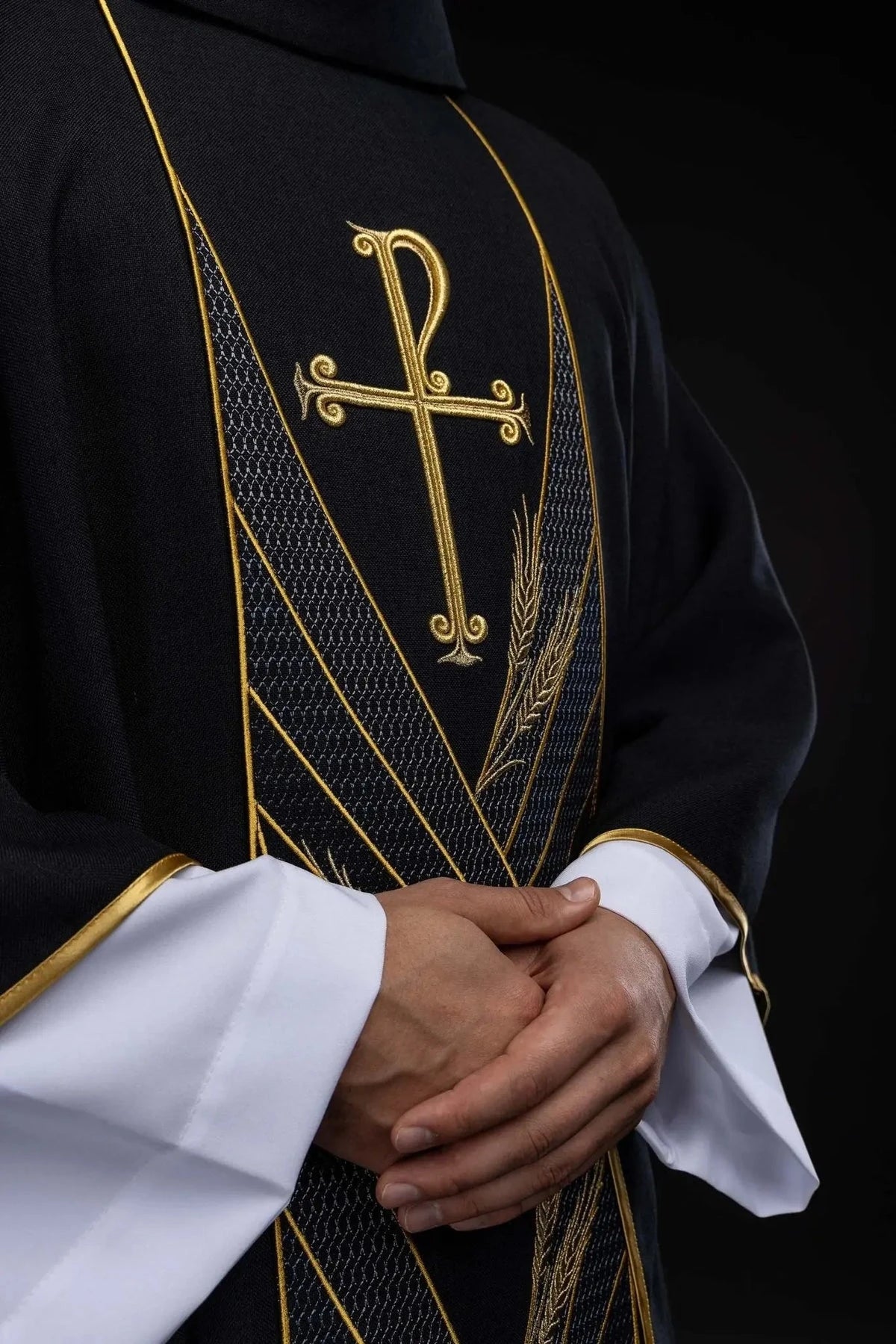 Black Chasuble with PAX and Wheat Embroidery - detail 4