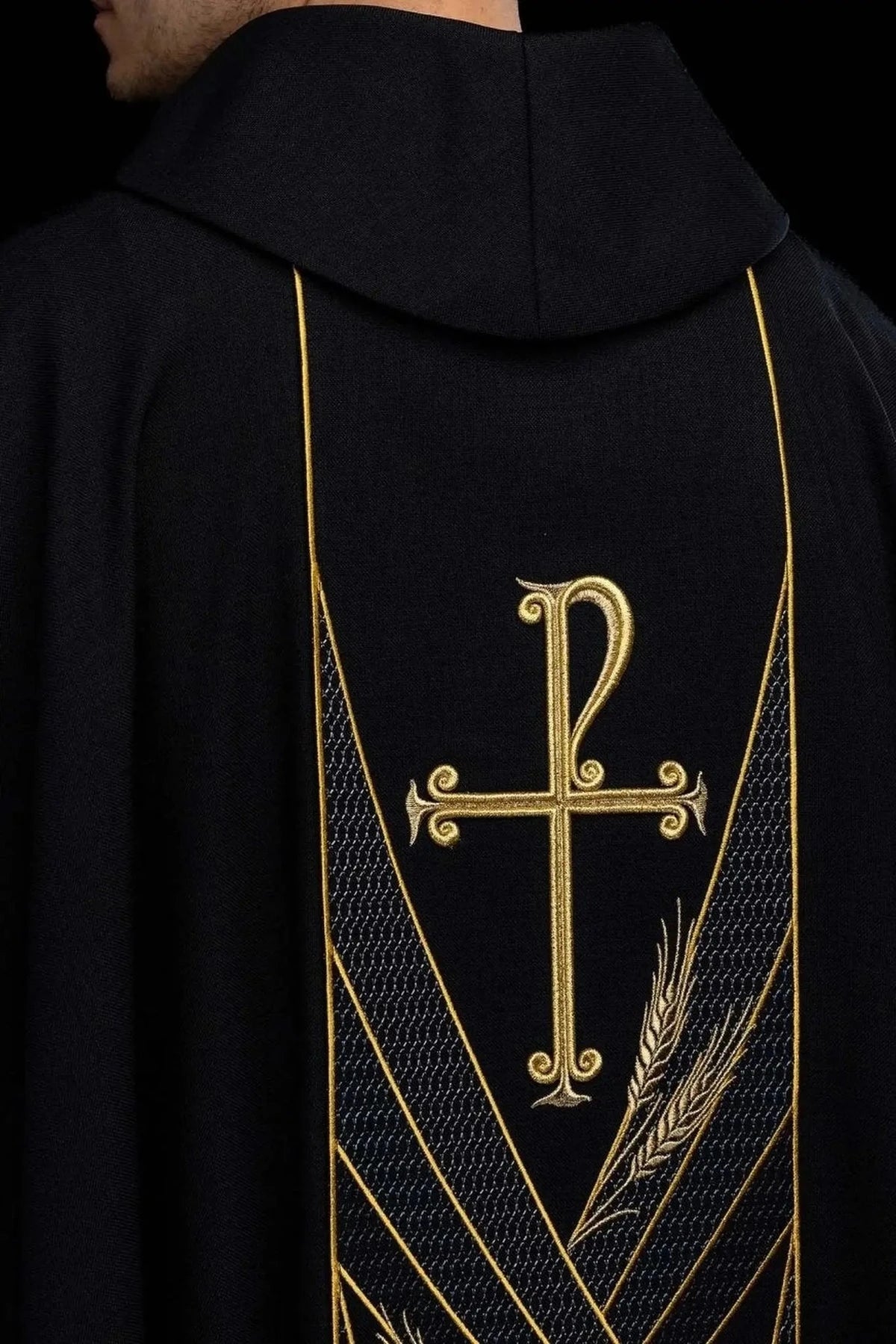 Black Chasuble with PAX and Wheat Embroidery - detail 5