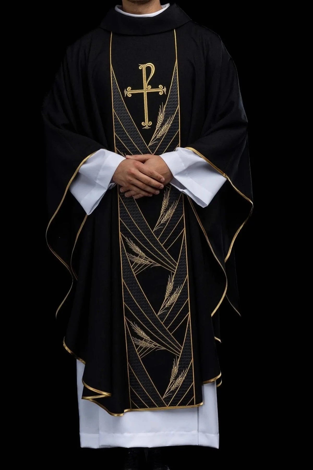 Black Chasuble with PAX and Wheat Embroidery - detail 7