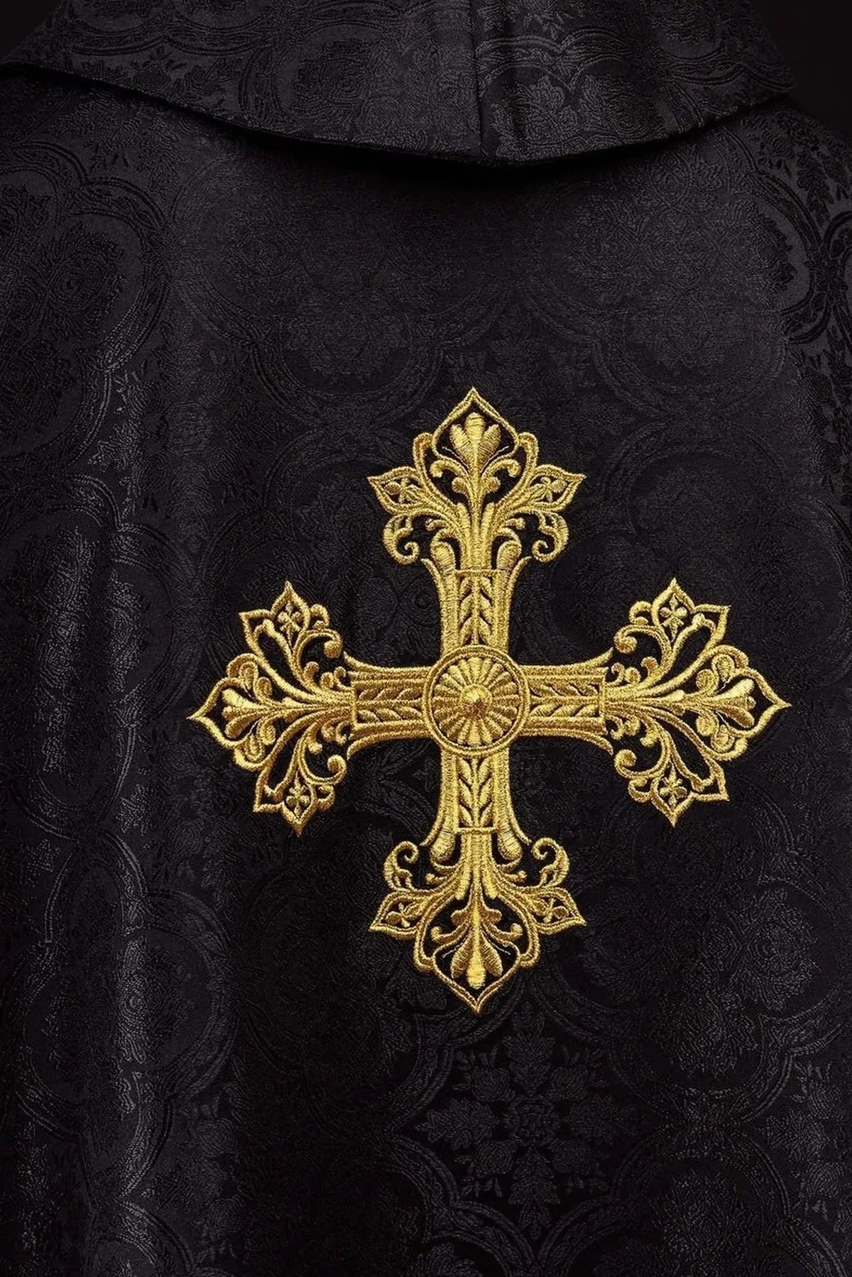 Black Jacquard Chasuble with Embroidered Cross - detail 2