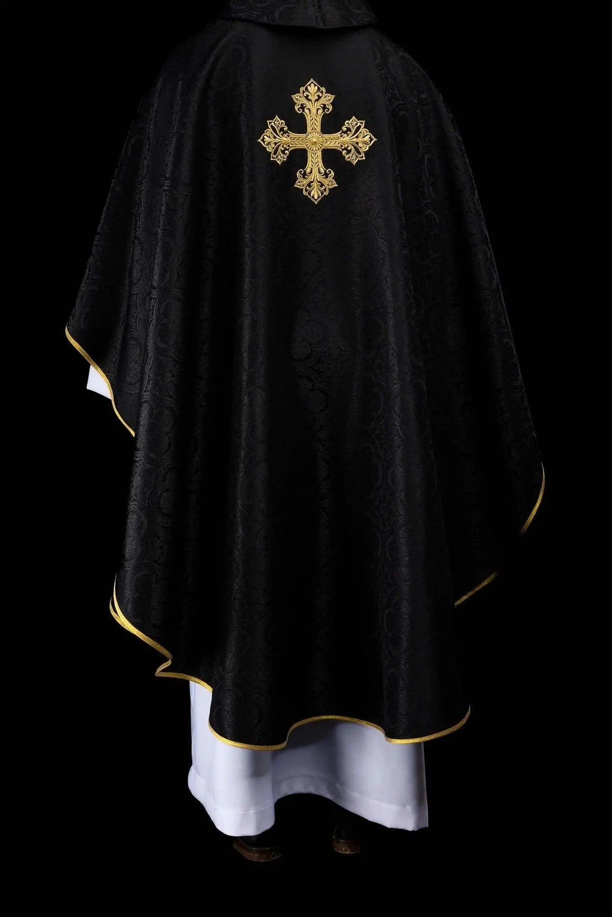 Black Jacquard Chasuble with Embroidered Cross - detail 5