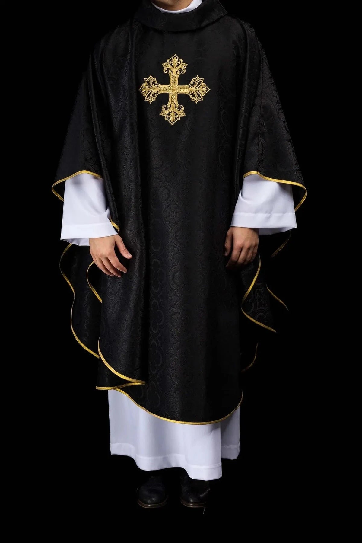 Black Jacquard Chasuble with Embroidered Cross - detail 6