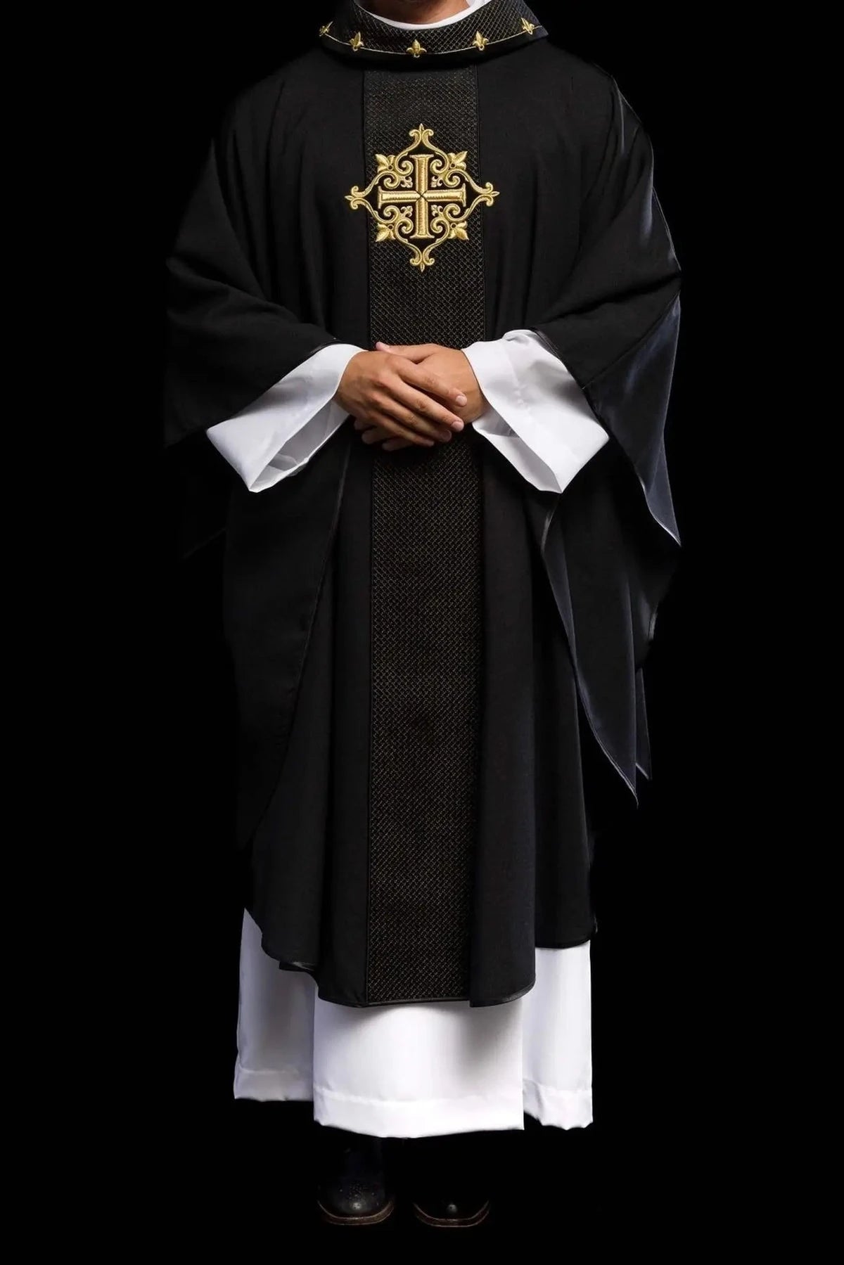 Black Velvet Chasuble with Tonal Cross Embroidery - detail 2