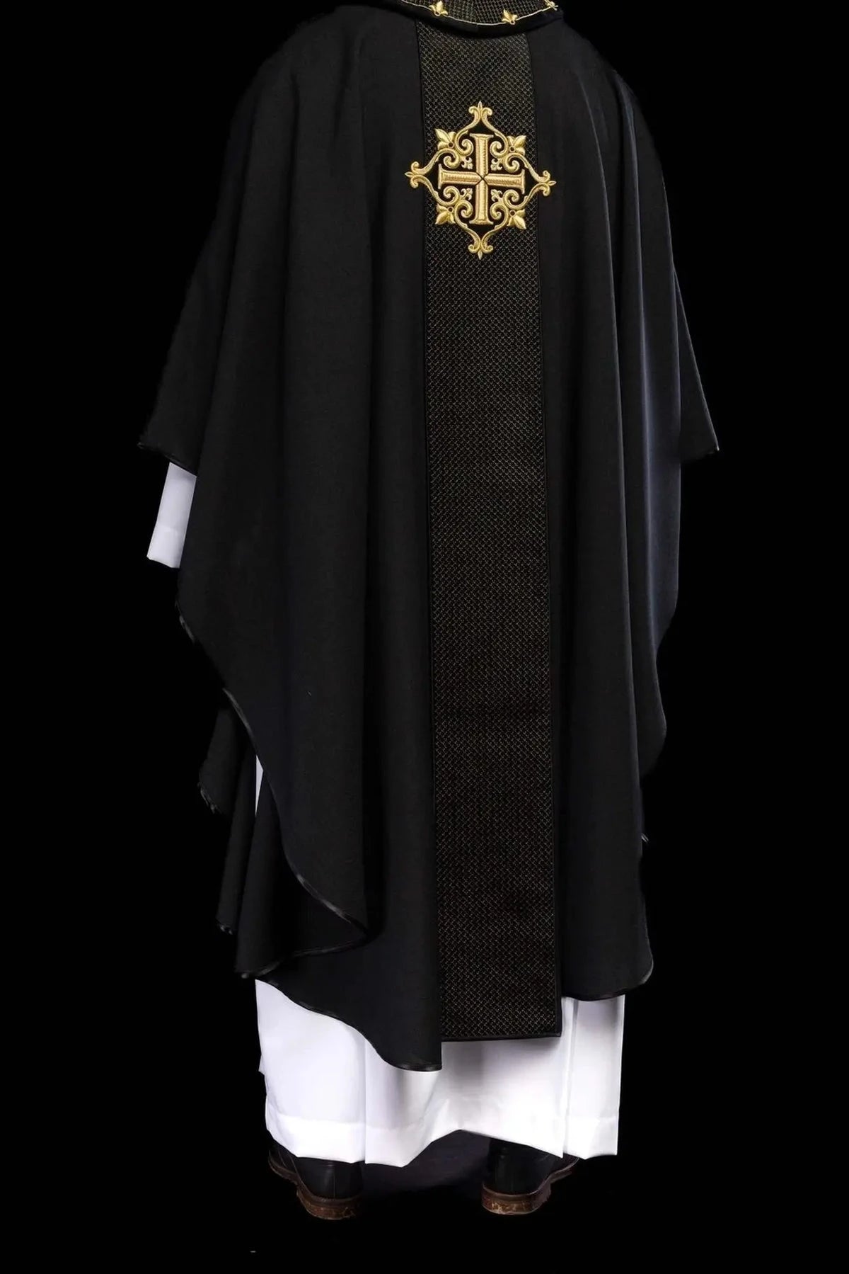 Black Velvet Chasuble with Tonal Cross Embroidery - detail 7
