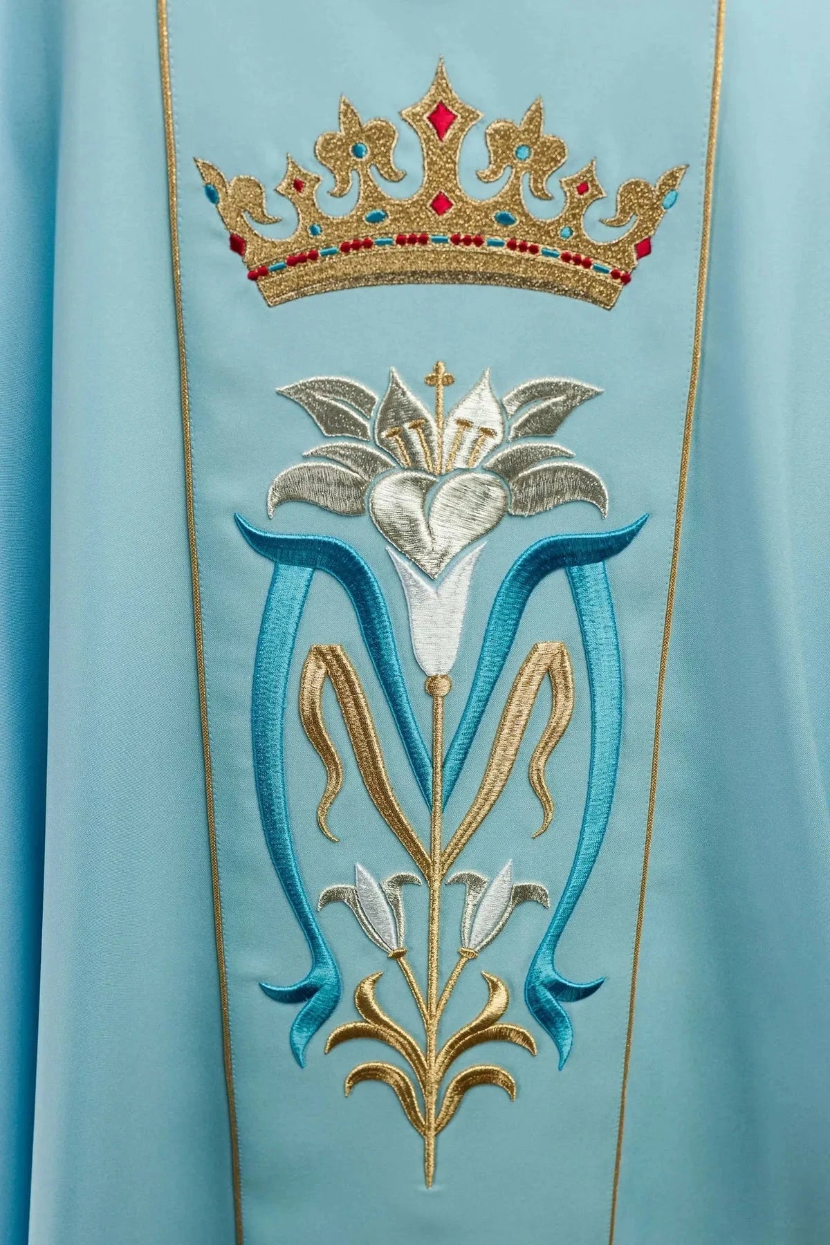 Blue Marian Chasuble with Crown and Lily Embroidery - gallery view 3