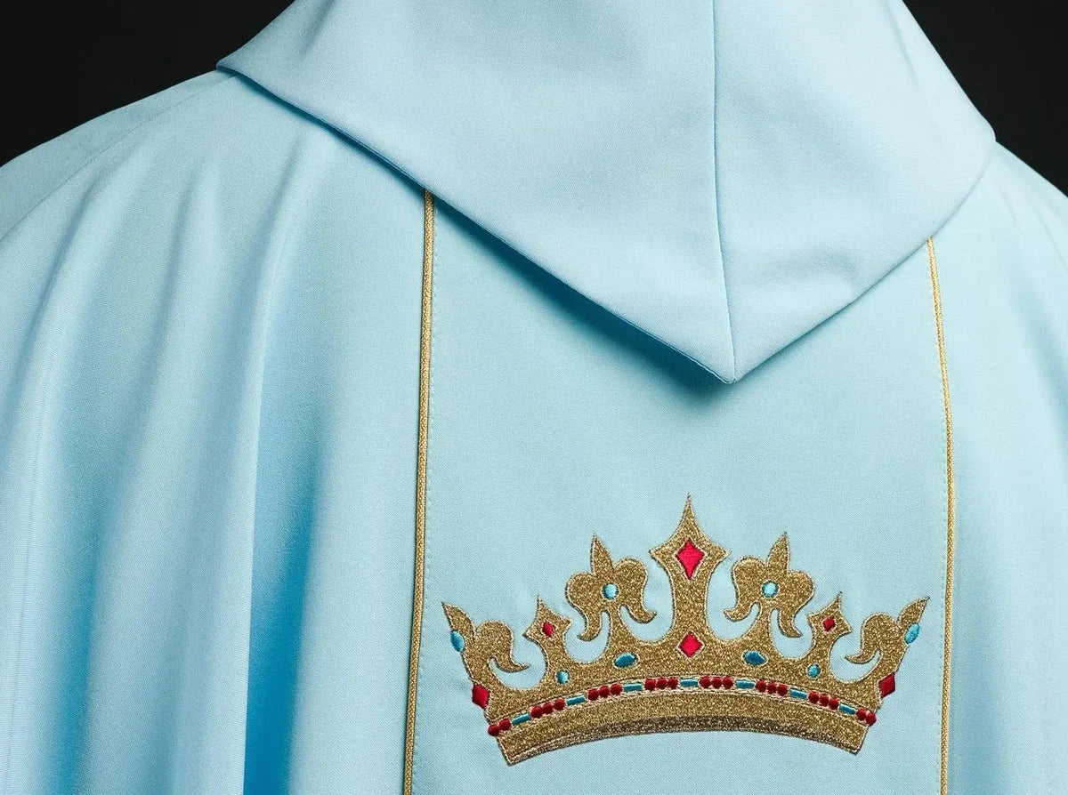 Blue Marian Chasuble with Crown and Lily Embroidery - gallery view 6