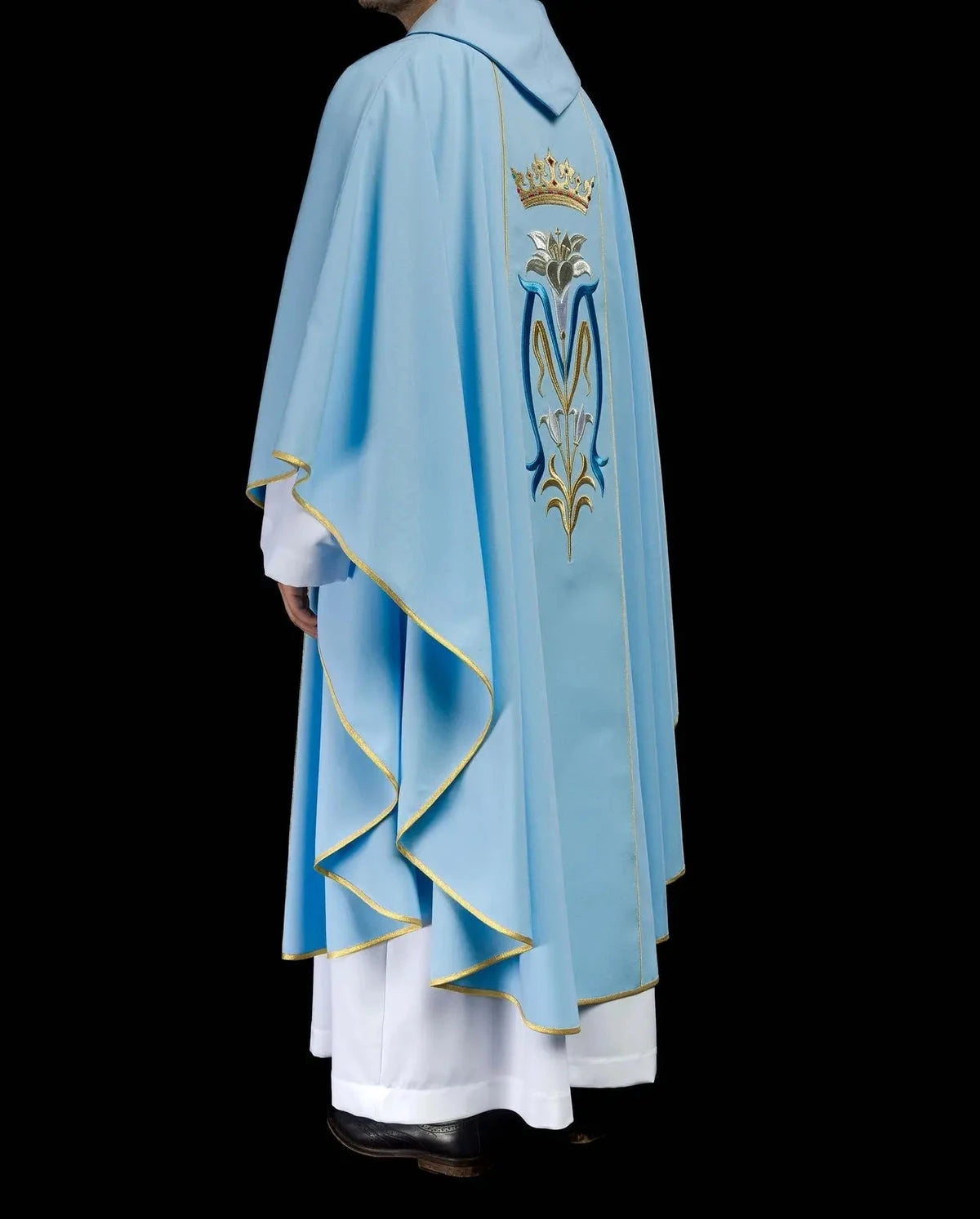 Blue Marian Chasuble with Crown and Lily Embroidery - gallery view 8