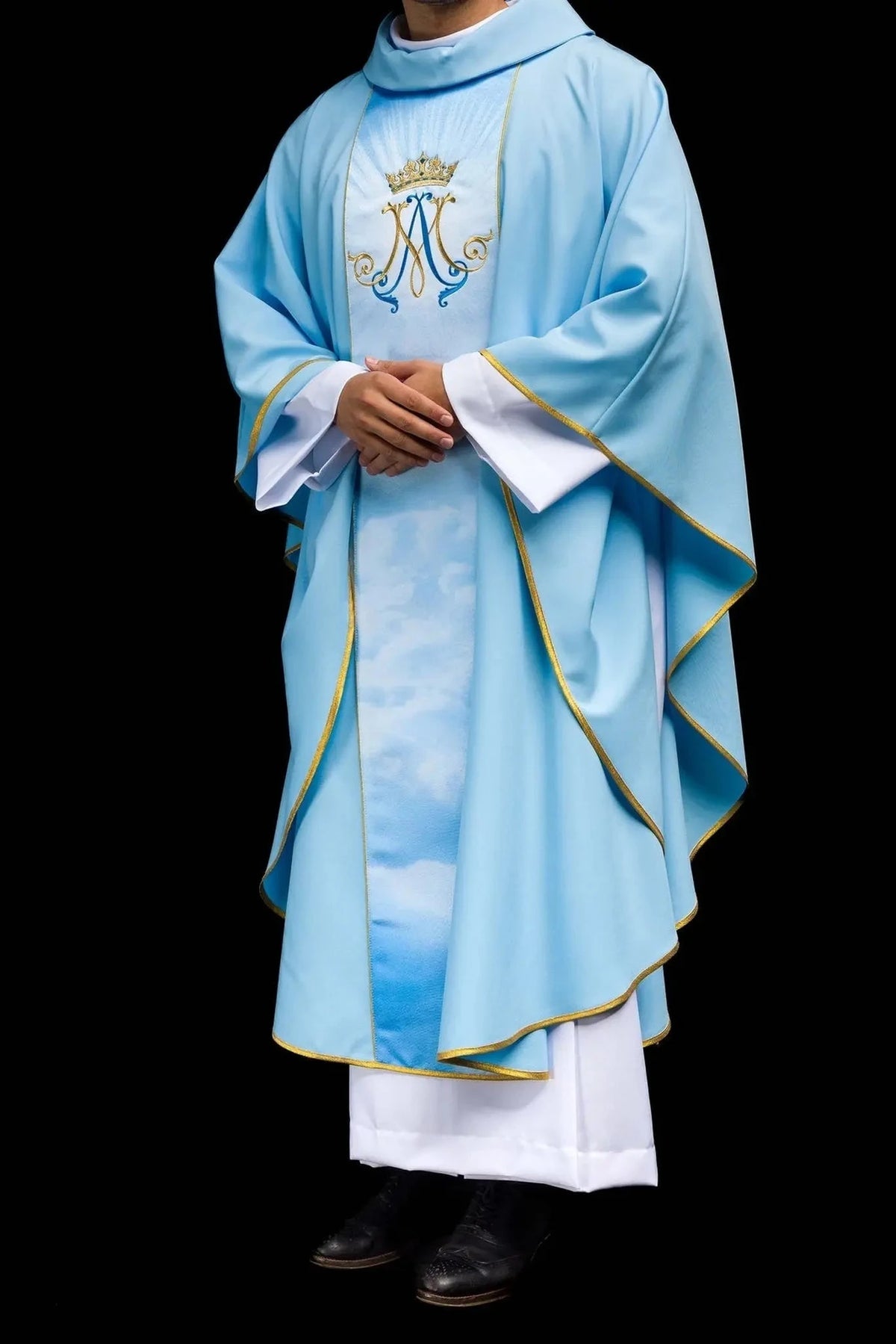 Blue Marian Chasuble with Crowned M and Embroidered Front Panel - gallery view 1