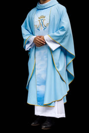 Blue Marian Chasuble with Crowned M and Embroidered Front Panel - gallery view 1