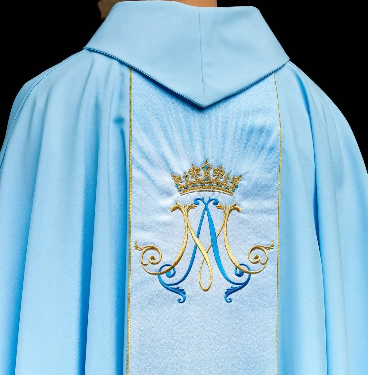 Blue Marian Chasuble with Crowned M and Embroidered Front Panel - gallery view 4