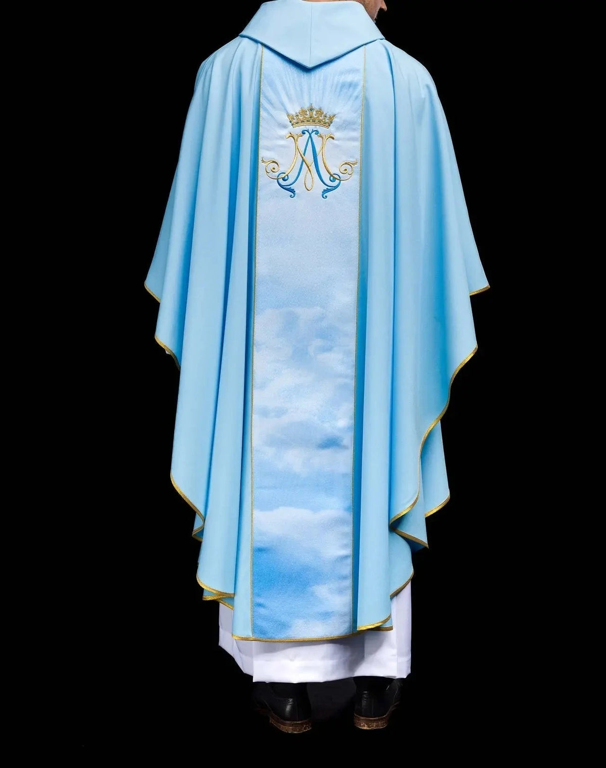 Blue Marian Chasuble with Crowned M and Embroidered Front Panel - gallery view 5