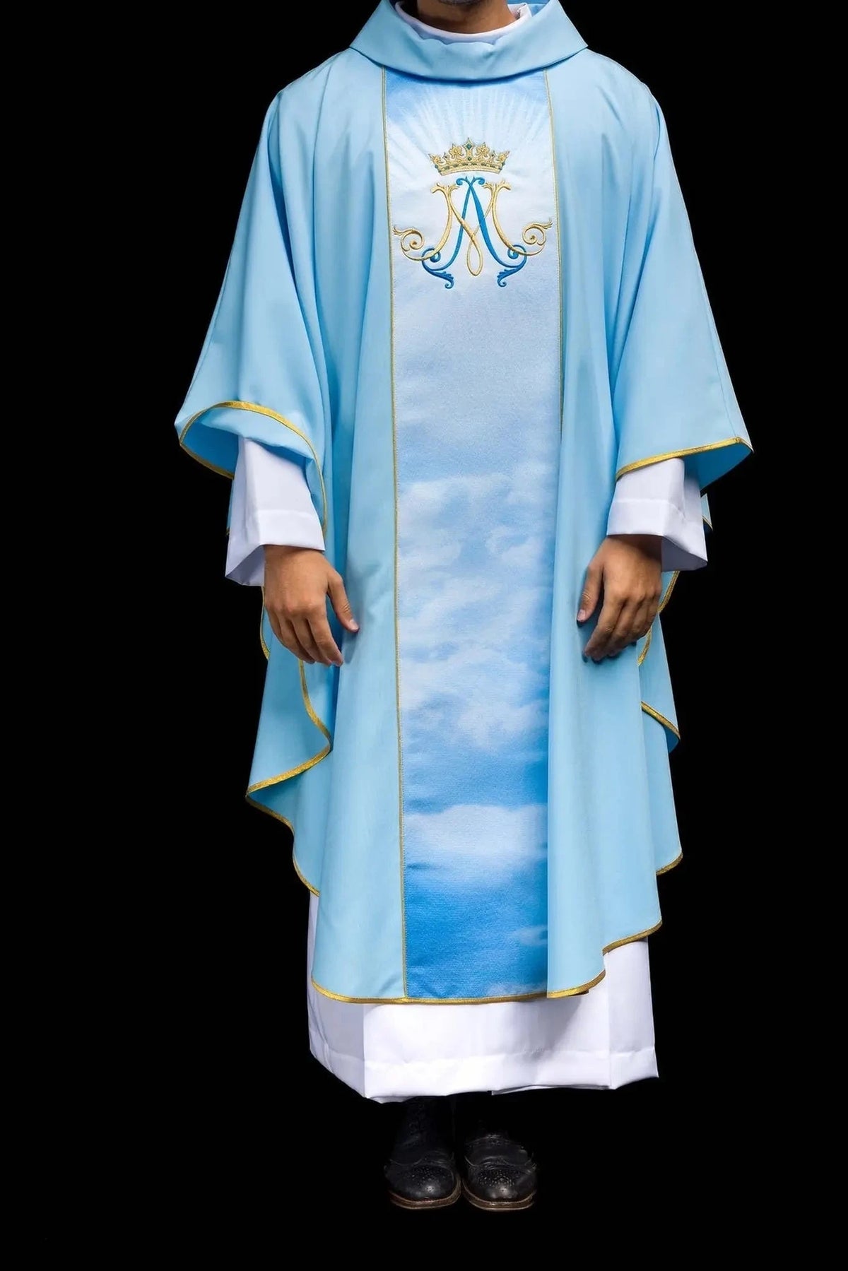Blue Marian Chasuble with Crowned M and Embroidered Front Panel - gallery view 6